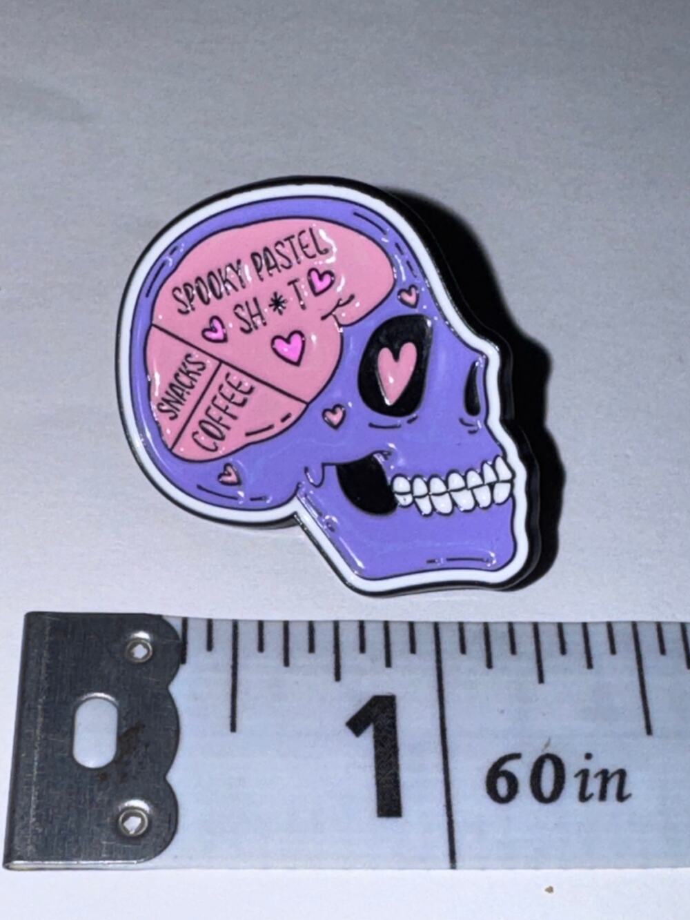 Purple Skull spooky pastel sh@t coffee snacks Pin Brooch